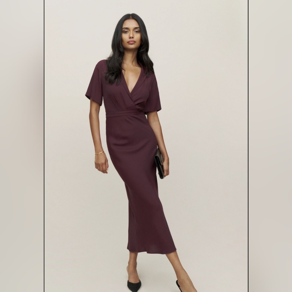 Reformation Deep Burgundy Midi Dress